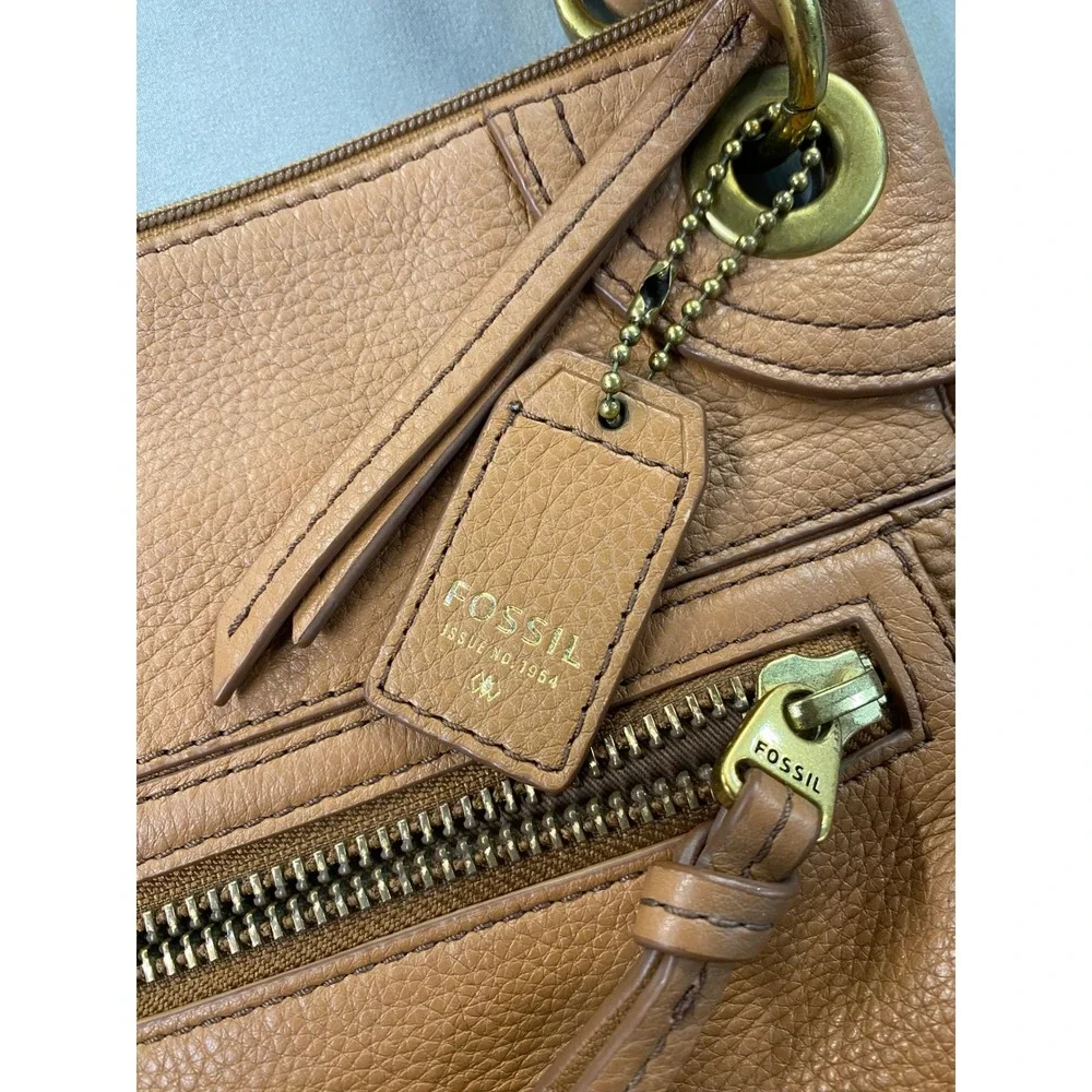 Fossil Brown Genuine Pebbled Leather Crossbody Bag Purse Zip Small‎ Everyday